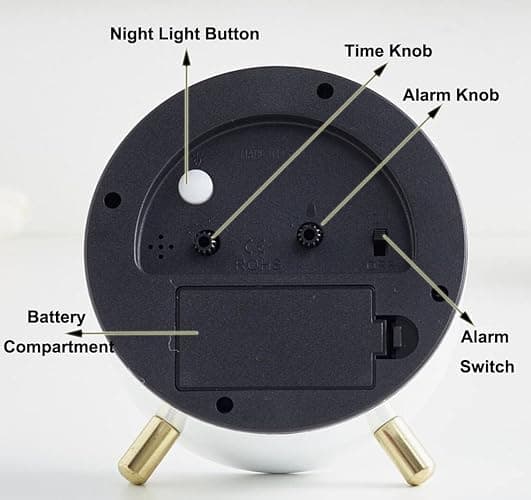 SHISEDECO Alarm Clock with Backlight, 4.5 inches Bedside Analog Non-Ticking Silent Small Deskclock with Arabic Numerals, Battery Operated Round Tableclock for Living Room, Bedroom (White) thumbnail 5