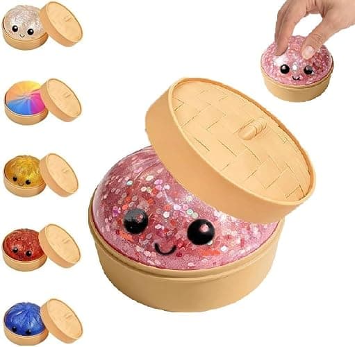 Glitter Dumpling Squishy, 2026 Upgrade Dumpling Squishy Mystery Box, Colorful Dumplings Stress Balls Fidget Sensory Toy, Stocking Stuffers with Food Steamer Stretchy Desk Toys - Image 1