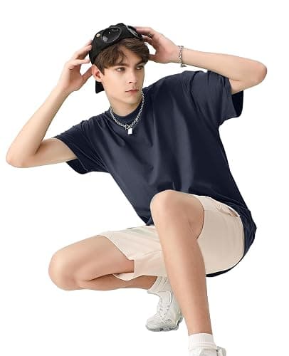 KEEPSHOWING Men's Cotton T-Shirts Oversized Unisex Short Sleeve Crew Neck Loose Basic Tops Solid Athletic Tee thumbnail 4
