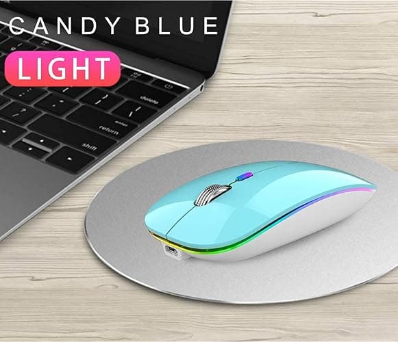 Uiosmuph LED Wireless Mouse, G12 Slim Rechargeable Silent Mouse, 2.4G Portable USB Optical Wireless Computer Mice with USB Receiver and Type C Adapter (Blue) thumbnail 6