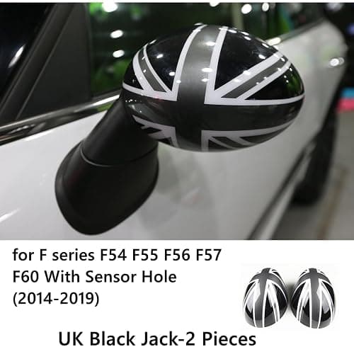 Side Wing Rearview Mirror Cover Compatible with Mini Cooper F54-F60 DC01 | Grey Jack ABS Stick-on Exterior Mirror Cap Shell Trim for Gen 3 F54-F60 2014-2019 with light hole thumbnail 2