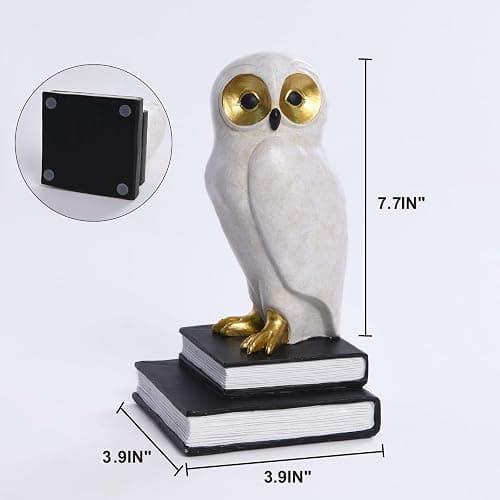 Kakizzy Book Ends for Shelves, Owl Decorative Bookends Bronze Bird Book Stopper Unique Kids Book Holders with Anti-Slip Base Luxurious Bookends for Kids Rooms Office Home Decor(White) thumbnail 3