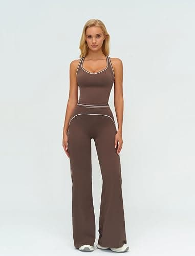 ABOCIW Two Piece Workout Sets for Women Racerback Tank Top Matching High Waist Wide Leg Yoga Pants Pilates Outfits thumbnail 4