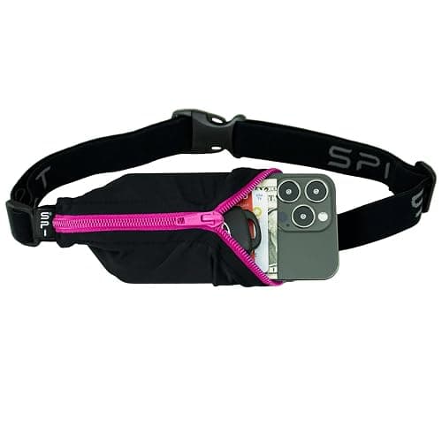 SPIbelt Running Belt Original for Women Men, Phone Holder for Running, Running Fanny Pack, Holder for Phone, Running Waist Pack, Adjustable Waist, [Fits All Phones]. Black with Hot Pink Zipper - Image 1