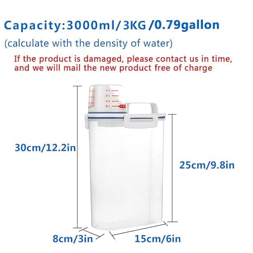 jioko 2 Pcs 5.5 LB Rice Storage Container, Airtight Cereal Flour Dispenser with Pouring Spout & Measuring Cup, Kitchen Plastic Clear Dry Food Storage Bin for Grain Oatmeal Snacks Pet Dog Food thumbnail 3