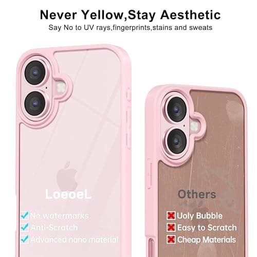 LoeoeL for iPhone 17 Case Clear, Transparent Hybrid iPhone 17 Phone Case [Hard Plastic & Soft Silicone Bumper] Acrylic Non Yellowing Thin Slim Protective Cover for Women, Light Pink thumbnail 4