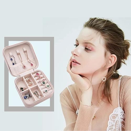 VOMNA Mini Jewelry Travel Case,Small Jewelry Box,Traveling Jewelry Organizer,Portable Jewellery Storage Holder for Rings Earrings Necklace Bracelet Bangle for Girls Women(Pink - 1 pack) thumbnail 8
