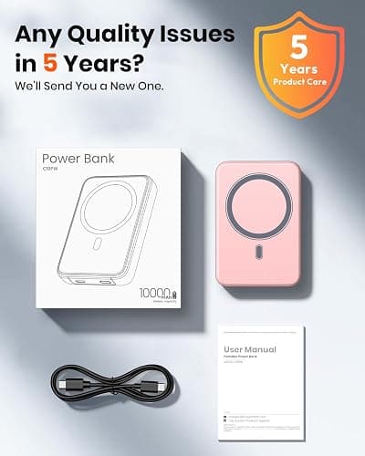 A ADDTOP Magnetic Power Bank 10000mAh- 20W Schnelllade iPhone Ladegerät for Magnetisch, UltraSlim Wireless Portable Charger with USB-C In&Out, LED Display Akku-Pack für iPhone 17/16/15/14/13/12 Rosa thumbnail 7
