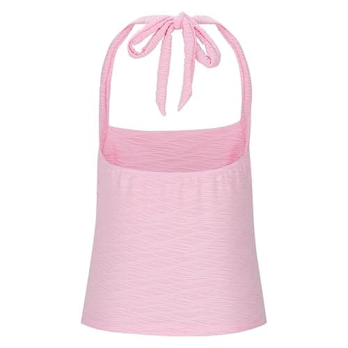 Womens Cute Crop Halter Tops Tie Back Textured Going Out Tank Top Ruched Slim Y2k Camisole Summer Vacation Cami Shirt thumbnail 4