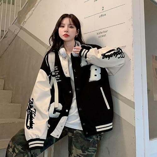 CEINOM Y2k Vintage Bomber Jacket Women Harajuku Fashion College Uniform Varsity Baseball Jackets Oversized Sweatshirt Coat thumbnail 6