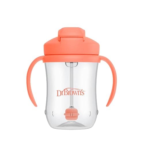 Dr. Brown's Milestones, Baby's First Straw Cup Sippy Cup with Straw, 6m+, 9oz/270ml, 2 Pack, Coral & Olive Green, BPA Free thumbnail 10