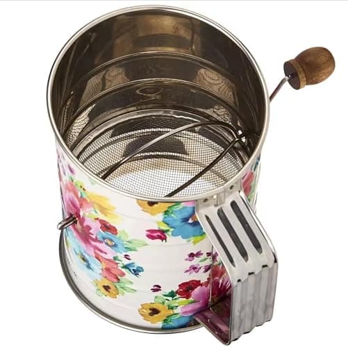Floral Pattern 3-Cup Stainless Steel Flour Sifter, Hand Crank Design, Fine Mesh Strainer with Measuring Marks for Baking, Watercolor Flower Print thumbnail 4
