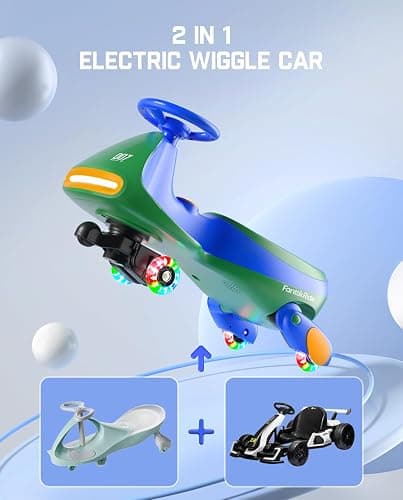 FanttikRide N7 Pro Electric Wiggle Car with Pedal, Rechargeable Battery, CyberWiggle, 2 in 1 Swing Car, 2 Speeds Max 4 Mph, Anti-Rollover, Flashing Wheels, Bluetooth, for Ages 3 and Up, 150 Lbs, Green thumbnail 3