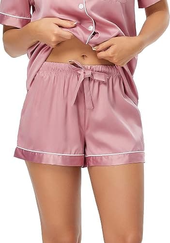 Serenedelicacy Women's Satin Pajama Set 2-Piece Sleepwear Loungewear Button Down Short Sleeve Silky PJ Set thumbnail 4