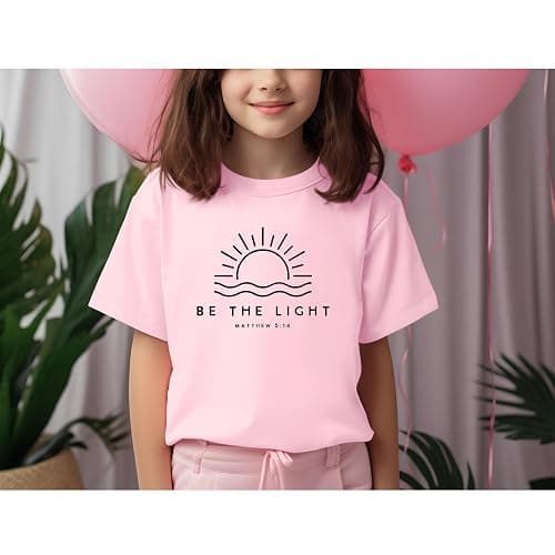 Hiehiety Girls Cute Christian Shirts Be The Light Bible Verse Jesus God Religious Faith T Shirts for Kids Graphic Tees Tops thumbnail 4