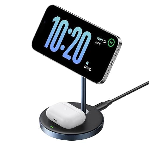 UGREEN MagFlow 2-in-1 Magnetic Wireless Charging Station Compatible with iPhone 16 15 14 13 12 Series and AirPods Series, Wireless Charging Stand with 3 FT USB-C Cable (No AC Adapter) - Image 1