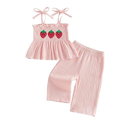 Socutebabe Toddler Baby Girl Summer Clothes Sleeveless Muslin Smocked Top Pants 6 9 12 18 Month 2 3 4 5 Year Cute Kids Outfit - Image 1