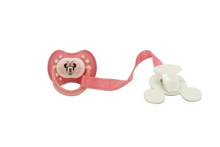 Disney Cudlie Minnie Mouse Baby Girl 4 Pack of 2 Pacifiers & 2 Clips with Sugar & Spice Print thumbnail 6