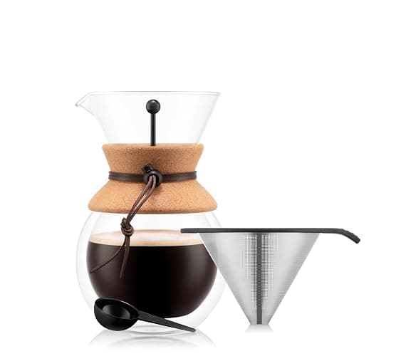 Bodum 34oz Pour Over Coffee Maker, High-Heat Borosilicate Glass with Reusable Stainless Steel Filter and Double Wall Cork Grip - Made in Portugal thumbnail 3