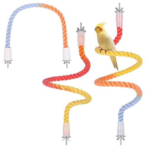 3Pcs Gradient Bendable Bird Perch Stand Set Climbing Rope Swing Playing Toys for Bird Cages Colorful Stand Rope for Parrots Cockatiels Budgies (Yellow, one size) - Image 1