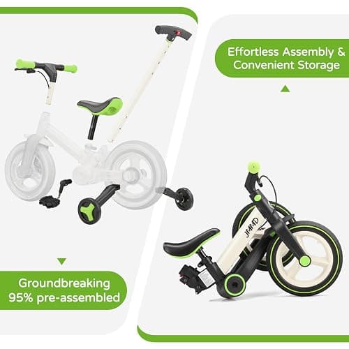JMMD 6 in 1 Toddler Bike with Push Handle for Kids 18-60 Months, 12" Foldable Balance Bike with Training Wheels, Pedals, Brakes, Kickstand, Push Tricycle Toddler Gift & Toys for Boy & Girl thumbnail 7