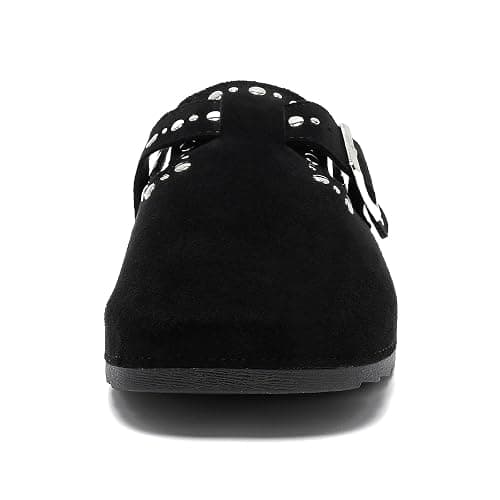 YorFotMae Womens Suede Clogs Mens Leather Slip On Mules Comfortable Adjustable Buckle Arch Support Slippers Cork Footbed Studded Potato Shoes thumbnail 4
