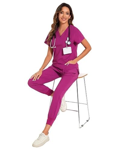 COZYFIT Scrubs for Women Set - Stretch V-Neck Scrub Top & Jogger Pant with 8 Pockets thumbnail 6