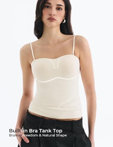 Lehoba Built in Bra Tank Tops for Women, Double Lined Padded Cami Scoop Neck Spaghetti Straps Basic Summer Top 2026 thumbnail 3