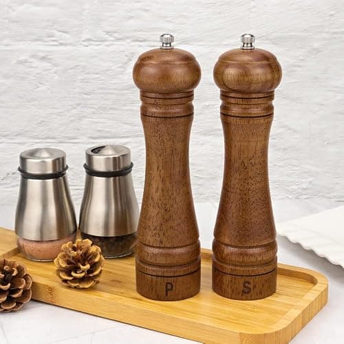 XQXQ Wood Salt and Pepper Mill Set, Pepper Grinders, Salt Shakers with Adjustable Ceramic Rotor- 8 inches -Pack of 2 thumbnail 6
