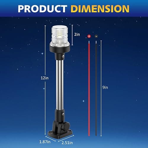 QLOOASEA 12 Inches Anchor Light Stern Light for Boats, White Boat Navigation Lights LED Waterproof IP67, Rear LED Marine Running Lights for Pontoon, Jon Boat, Fishing Boats thumbnail 7