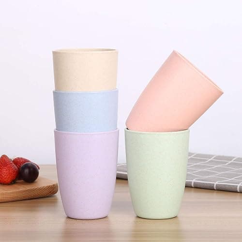 LuckyZone Wheat Straw Unbreakable Cup (12 oz) - Reusable Drinking Glasses Set of 5 - Dishwasher Safe Tumbler - BPA Free & Eco-Friendly (5Pcs) thumbnail 2