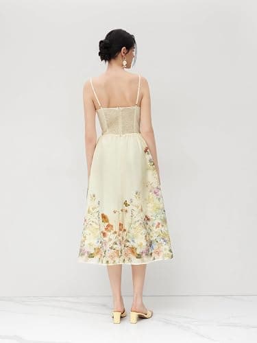 CIDER Midi Dress for Women Floral Sleeveless Square Neck Shirred Waistline Casual Dress Wedding Guest Dresses thumbnail 5