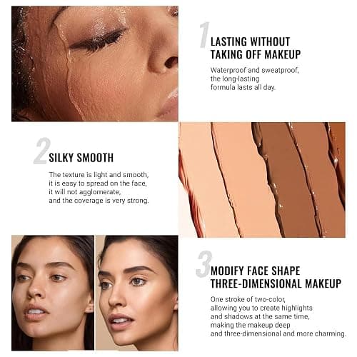 evpct 4 Colors Contour Stick Makeup Set Concealer Stick Cream Contouring Contour Palette Makeup Kit for Beginners Nose Bronzer Stick Liquid Contour Face Highlighter Makeup contorno maquillaje 01+02 thumbnail 5
