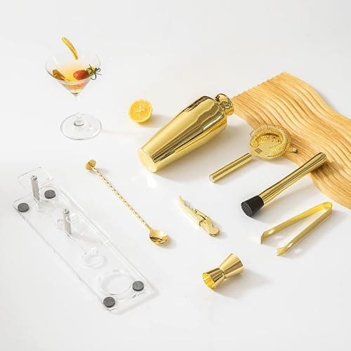 Btuqbu Cocktail Shaker Set with Arcylic Stand, Mixology Bartender Kit for Drink Mixing | Mixology Set with 7 Bar Set Tools Cocktail Kit (Gold) - GOLD - Plastic thumbnail 7