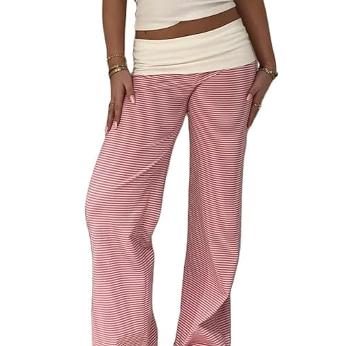 FOMOYUU Women's Fold Over Lounge Pants Low Rise Wide Leg Yoga Sweatpants Stretchy Bell Bottoms Leggings Roll Over Pants - Image 1