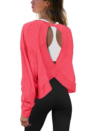 Panadila Womens Open Back Workout Top Long Sleeve Athletic Shirts Casual Crop Running Tee Y2k Yoga - Image 1