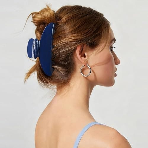 MAORULU Cute Claw Clip for Women – 4.3'' Large Acetate Hair Clips for Thick Thin Curly Long Hair, Durable Hair Clamps Non-slip Jaw Clip, Strong Hold, Stylish French Design (Navy Blue) thumbnail 9