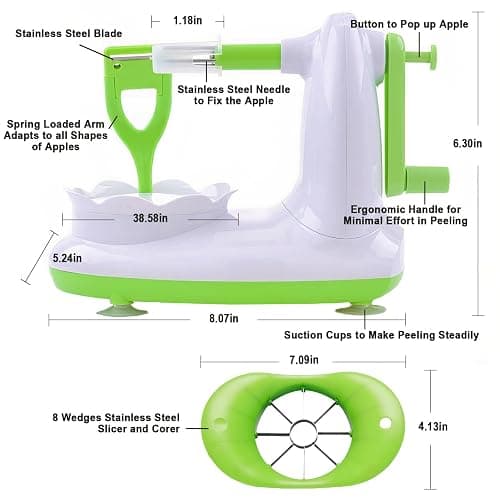 Apple Peeler for Apple Sauce and Pie, 8-Wedge Apple Slicer Corer with Stainless Steel Blades, Upgraded Strong Suction Base, Includes 2 Replacement Blades thumbnail 3