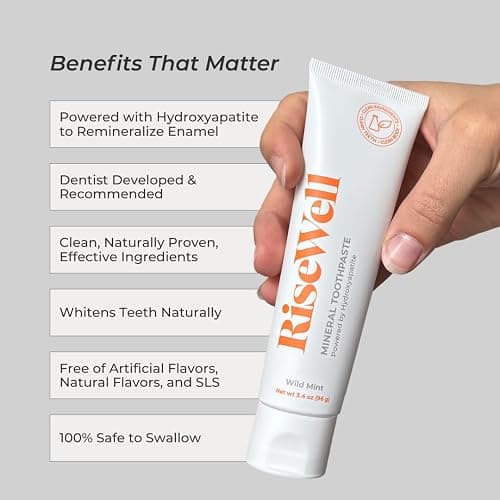 RiseWell Mineral Toothpaste - All Natural Toothpaste with Hydroxyapatite - Made in The USA, No Added Fluoride, SLS-Free - for a Stronger and Healthier Teeth, Wild Mint, 3.4 Oz thumbnail 2