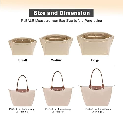 LOUKAYCCI Purse Organizer Insert for Longchamp Le Pliage S Handbag Insert Felt Long Champ Tote Bag Organizer Insert with Cup (Beige, Small) thumbnail 4