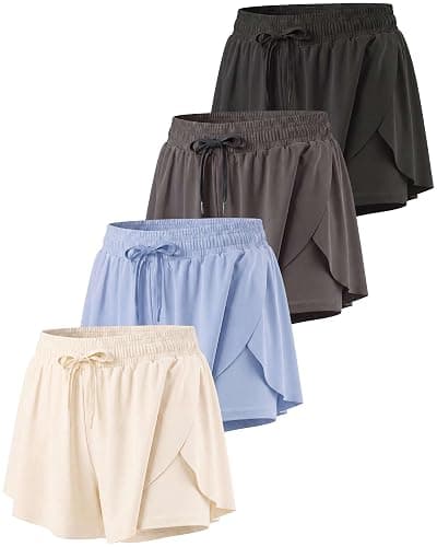 4 Pack Women's Dry Fit Flowy Butterfly Shorts Athletic Workout Gym Casual | Available In Plus Size, Spandex Liner Underneath, Sport Running Yoga Volleyball, Cute Comfy Stretchy Ladies Summer Beach - Image 1
