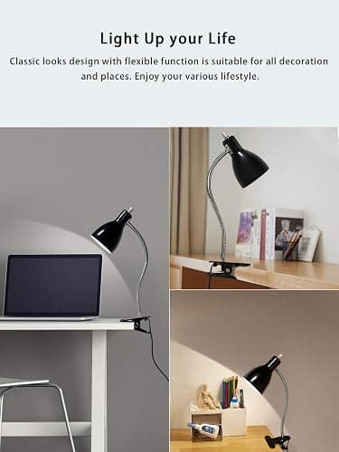 Desk lamp Eye-Caring Table Lamps, 360°Rotation Gooseneck Clip on Lamp Reading Light Portable Reading Book Light Clamp Study Desk Lamps for Bedroom and Office Home Lighting (Black) thumbnail 5