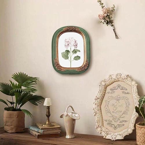 FR PARAFAYER Vintage Mini Picture Frame 2.5x3.5 Inch,Antique Ornate Photo Frame With Floral Relief,Wall and Tabletop Display,High Definition Glass Front,Retro Home Decor Art Gallery (Green 2.5x3.5) thumbnail 5