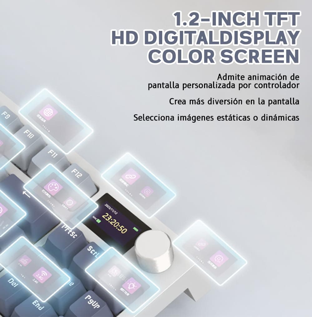 ATTACK SHARK Teclado Mecánico Español K86, RGB Teclado Inalámbrico con Led Pantalla, USB-C/2.4ghz/Bluetooth 3 Modes Hot-Swap Teclado Gamer, Gasket Teclado Interruptores Lineales - Azul thumbnail 4