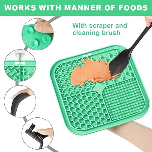 HOTUT Dog Lick Mats with Suction Cups 20 * 20cm,2pcs Licking Mat for Dogs and Cats,Dog Slow Feeder Licky Pat with Spatula and Brush,Licking Pad for Food,Treats,Anxiety Reducer,Boredom thumbnail 3