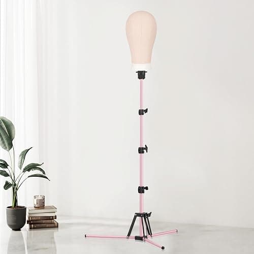 Pet Baby Mannequin Head Stand, Adjustable Wig Stand, Reinforced Metal Mannequin Head Stand for Cosmetology Hairdressing Training, Pink thumbnail 2
