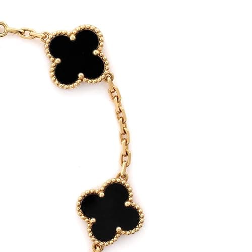 Van Cleef & Arpels, Pre-Loved Vintage Alhambra 5 Motifs Bracelet 18K Yellow Gold and Onyx, Yellow Gold thumbnail 3