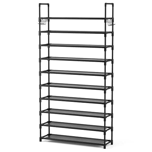 VTRIN 10 Tier Shoe Rack Tall Large Capacity 50 Pair Wide Shoe Organizer with Two Hooks Sturdy Metal Shoe Shelf for Entryway, Closet, Bedroom thumbnail 8