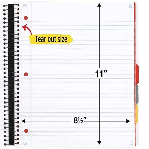Five Star Advance Spiral Notebook + Study App, 5 Subject, College Ruled Paper, 8-1/2" x 11", 200 Sheets, Spiral Guard, Movable Tabbed Dividers, White (73154) thumbnail 3