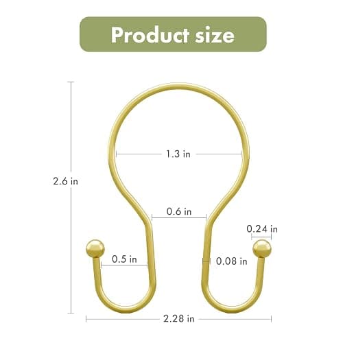 AmazerBath Shower Curtain Hooks Gold Shower Curtain Rings, Simple Double Hook Shower Curtain Hooks Rust Proof, Metal Smooth Shower Hooks for Shower Curtain Rod, 12 Pcs Shower Rod Hook Light Gold thumbnail 2